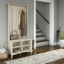 Load image into Gallery viewer, Antique White Large Entryway Coat Rack Storage Shoe Cubby Hall Tree