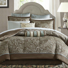 Load image into Gallery viewer, California King 12-piece Reversible Cotton Comforter Set in Brown and Blue