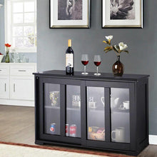 Load image into Gallery viewer, Black Sideboard Buffet Dining Storage Cabinet with 2 Glass Sliding Doors