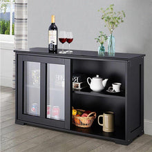 Load image into Gallery viewer, Black Sideboard Buffet Dining Storage Cabinet with 2 Glass Sliding Doors