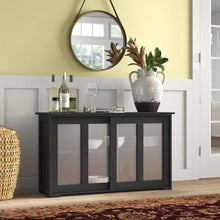 Load image into Gallery viewer, Black Sideboard Buffet Dining Storage Cabinet with 2 Glass Sliding Doors