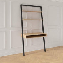 Load image into Gallery viewer, Farmhouse Rustic Oak Black Leaning Ladder Writing Desk 2 Shelves