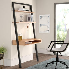Load image into Gallery viewer, Farmhouse Rustic Oak Black Leaning Ladder Writing Desk 2 Shelves