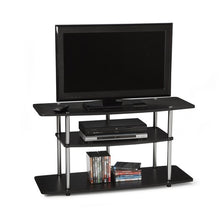 Load image into Gallery viewer, 3-Tier Flat Screen TV Stand in Black Wood Grain / Stainless Steel