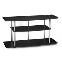 Load image into Gallery viewer, 3-Tier Flat Screen TV Stand in Black Wood Grain / Stainless Steel