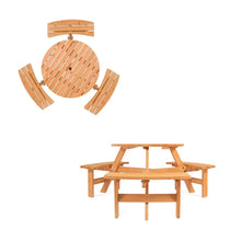 Load image into Gallery viewer, Outdoor Round Wood Picnic Table Bench Set with Umbrella Hole - Seats 6