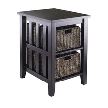 Load image into Gallery viewer, Espresso 3 Tier Bookcase Shelf Accent Table with 2 Small Storage Baskets