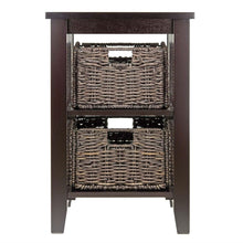 Load image into Gallery viewer, Espresso 3 Tier Bookcase Shelf Accent Table with 2 Small Storage Baskets