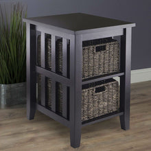 Load image into Gallery viewer, Espresso 3 Tier Bookcase Shelf Accent Table with 2 Small Storage Baskets