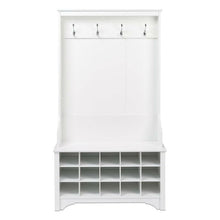 Load image into Gallery viewer, White Entryway Hall Tree Shoe Cubbie Coat Rack