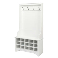 Load image into Gallery viewer, White Entryway Hall Tree Shoe Cubbie Coat Rack