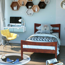 Load image into Gallery viewer, Twin size Farmhouse Style Pine Wood Platform Bed Frame in Walnut