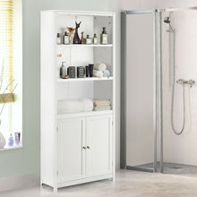 Load image into Gallery viewer, White Bathroom Linen Tower Towel Storage Cabinet with 3 Open Shelves