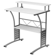 Load image into Gallery viewer, Modern Metal Frame Computer Desk with White Laminate Top and Raised Shelf
