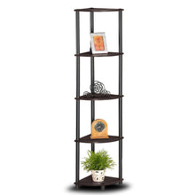 Load image into Gallery viewer, 5-Tier Corner Display Shelf Bookcase in Espresso & Black