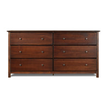 Load image into Gallery viewer, Farmhouse Solid Pine Wood 6 Drawer Dresser in Cherry Finish
