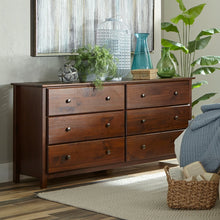 Load image into Gallery viewer, Farmhouse Solid Pine Wood 6 Drawer Dresser in Cherry Finish