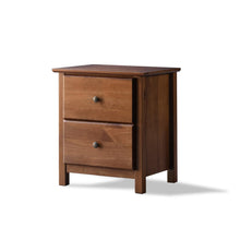 Load image into Gallery viewer, Farmhouse Solid Pine Wood 2 Drawer Nightstand in Walnut Finish