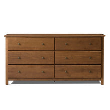 Load image into Gallery viewer, Farmhouse Solid Pine Wood 6 Drawer Dresser in Walnut Finish