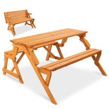 Load image into Gallery viewer, Outdoor Interchangeable 2 in 1 Multi-Use Wooden Picnic Table Garden Bench Umbrella Hole