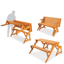 Load image into Gallery viewer, Outdoor Interchangeable 2 in 1 Multi-Use Wooden Picnic Table Garden Bench Umbrella Hole
