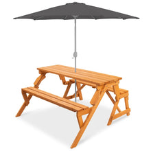 Load image into Gallery viewer, Outdoor Interchangeable 2 in 1 Multi-Use Wooden Picnic Table Garden Bench Umbrella Hole
