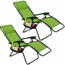 Load image into Gallery viewer, Set of 2 Green Folding Outdoor Zero Gravity Lounge Chair Recliner