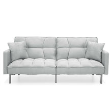 Load image into Gallery viewer, Plush Gray Split-Back Design Convertible Linen Tufted Futon w/ 2 Pillows