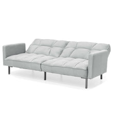 Load image into Gallery viewer, Plush Gray Split-Back Design Convertible Linen Tufted Futon w/ 2 Pillows