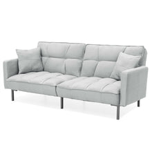 Load image into Gallery viewer, Plush Gray Split-Back Design Convertible Linen Tufted Futon w/ 2 Pillows