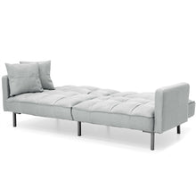 Load image into Gallery viewer, Plush Gray Split-Back Design Convertible Linen Tufted Futon w/ 2 Pillows