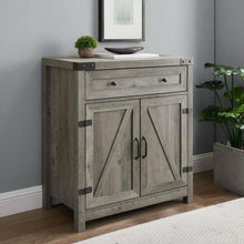 Load image into Gallery viewer, Rustic Farmhouse Barn Door Accent Storage Cabinet Grey Wash