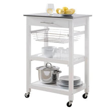 Load image into Gallery viewer, White Stainless Steel Top Kitchen Cart with Drawer and Storage Shelves