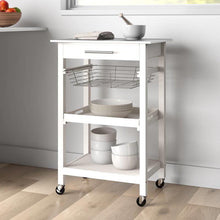 Load image into Gallery viewer, White Stainless Steel Top Kitchen Cart with Drawer and Storage Shelves