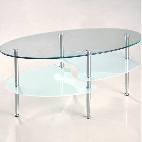 Modern Oval Glass Coffee Table with Chrome Metal Legs