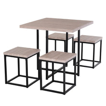 Load image into Gallery viewer, Farmhouse 5 Piece Square Natural Wood Steel Kitchen Dining Set