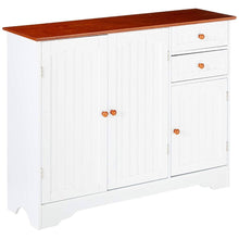 Load image into Gallery viewer, White Wood Sideboard Buffet Cabinet with Walnut Finish Top and Knobs