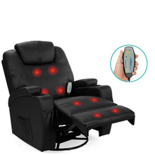 Load image into Gallery viewer, Black Swivel Heat & Massage Recliner Chair 5 Modes Remote Control