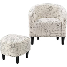 Load image into Gallery viewer, Letter Print French Upholstered Barrel Chair and Ottoman Set