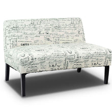 Load image into Gallery viewer, Modern Loveseat Sofa with Off-White Cursive Pattern Upholstery and Black Wood Legs