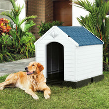 Load image into Gallery viewer, Medium size Dog House Outdoor White Blue Plastic with Elevated Floor
