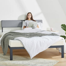 Load image into Gallery viewer, King Size Grey Soft Fabric Metal Headboard Platform Bed Wooden Slats