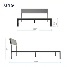 Load image into Gallery viewer, King Size Grey Soft Fabric Metal Headboard Platform Bed Wooden Slats
