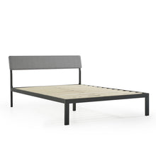 Load image into Gallery viewer, King Size Grey Soft Fabric Metal Headboard Platform Bed Wooden Slats