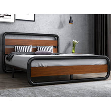 Load image into Gallery viewer, Queen Heavy Duty Modern Industrial Metal Wood Platform Bed Frame with Headboard