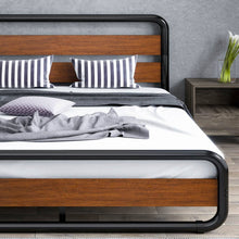 Load image into Gallery viewer, Queen Heavy Duty Modern Industrial Metal Wood Platform Bed Frame with Headboard