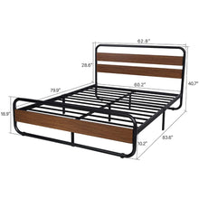 Load image into Gallery viewer, Queen Heavy Duty Modern Industrial Metal Wood Platform Bed Frame with Headboard