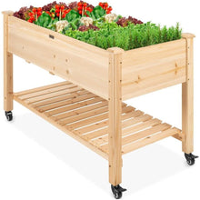 Load image into Gallery viewer, Solid Wood Locking Wheels Raised Mobile Garden Wood Planter Elevated Planter