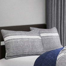 Load image into Gallery viewer, Queen Gray Navy Stripe Motif 100% Cotton Reversible Quilt Coverlet Bedspread Set