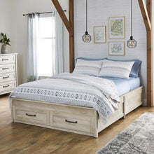 Load image into Gallery viewer, Queen Farmhome Platform Bed with Storage Drawers in Off-White Wood Finish

